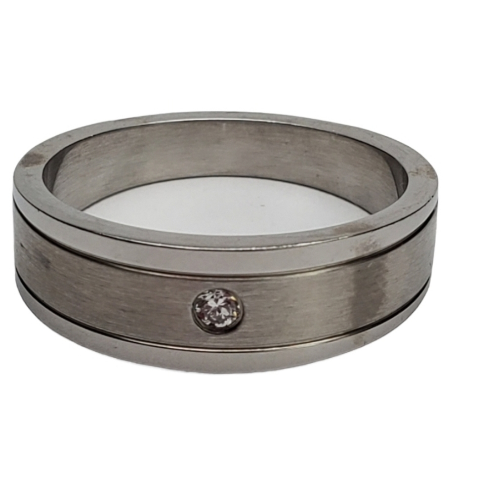 Men's Stainless Steel Silver Band Ring sizes 9 13 Cubic Zirconia *